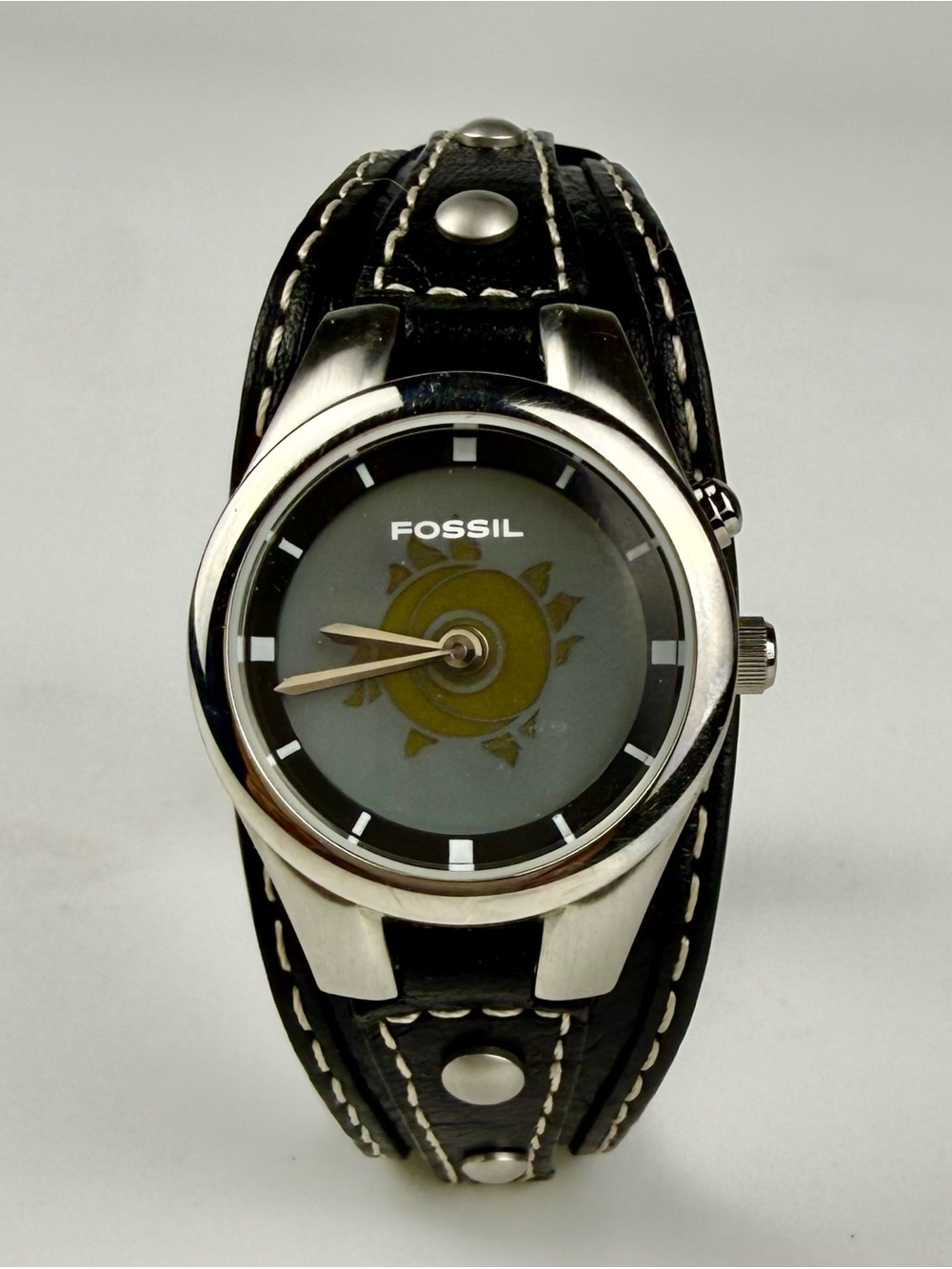 Fossil Big Tic Watch ES-9875 Womens 24mm Black Leather Bund Strap Quartz